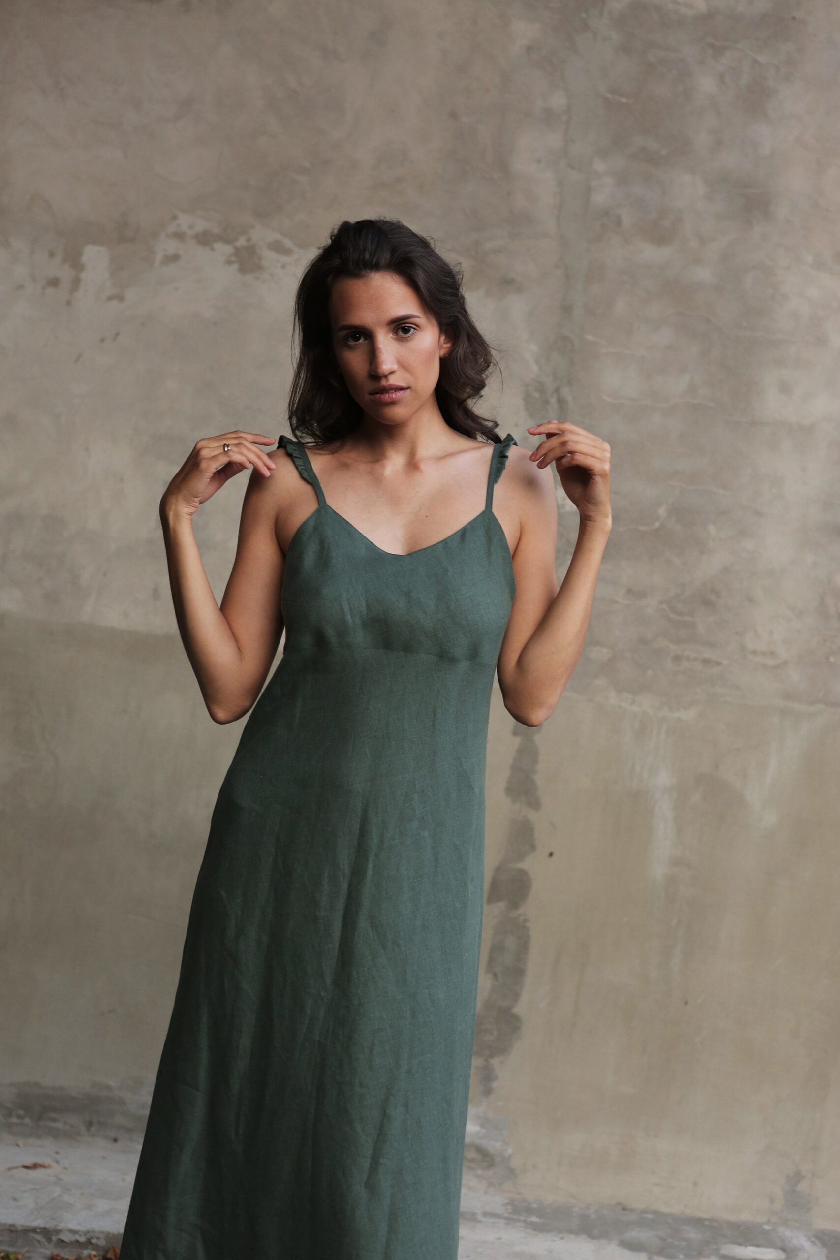 Linen Dress Sleeveless Maxi Length V3