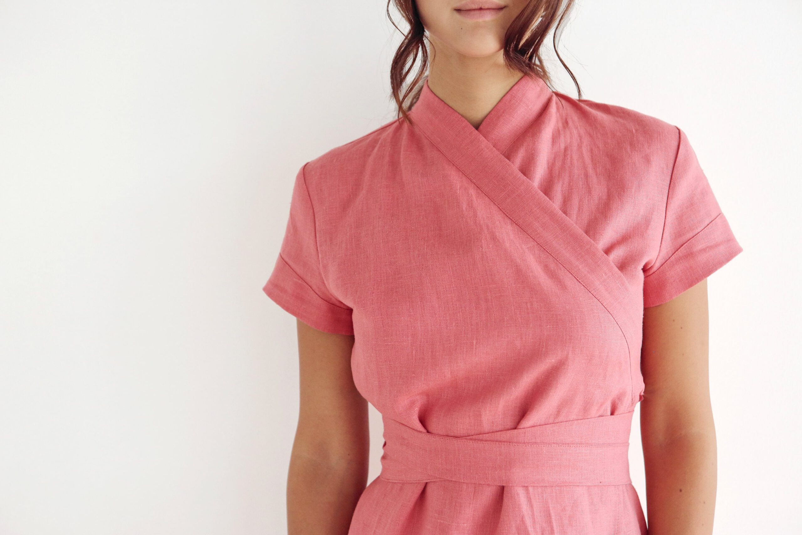 Linen Dress Wrap Midi Length Loose Fit N021 - Image 7