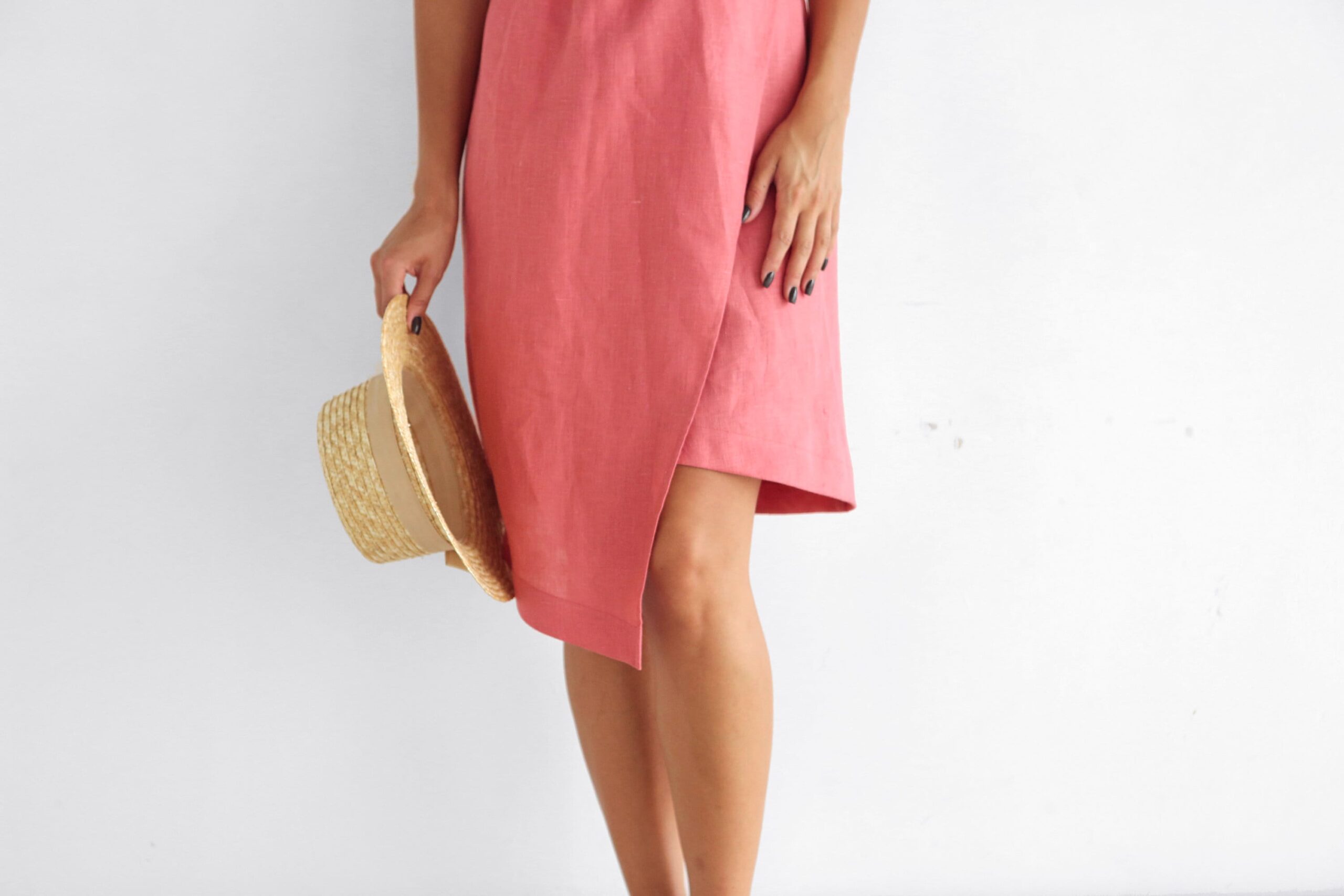Linen Dress Wrap Midi Length Loose Fit N021 - Image 4