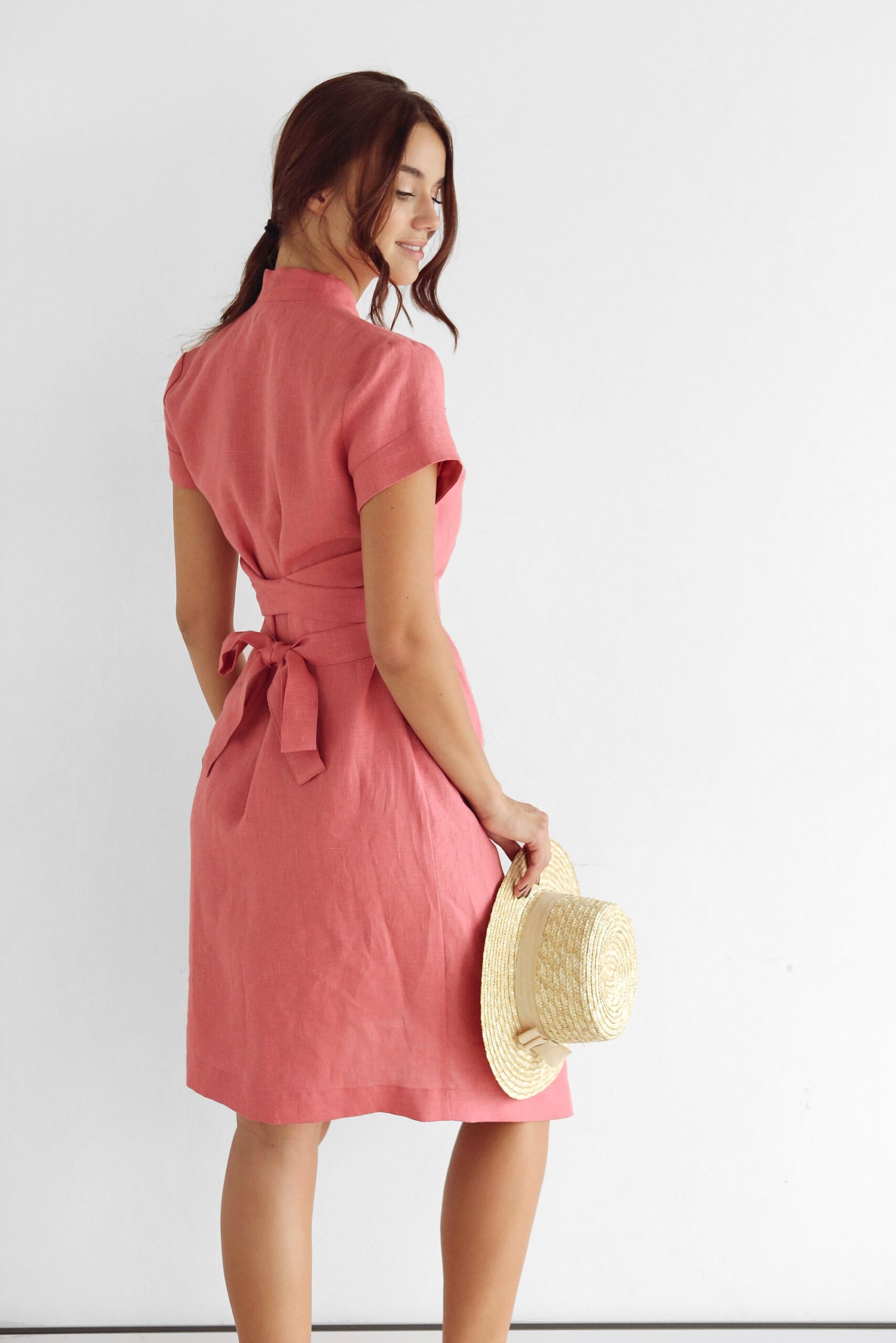 Linen Dress Wrap Midi Length Loose Fit N021 - Image 3