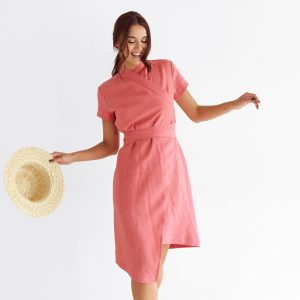 Linen Dress Wrap Midi Length Loose Fit N021