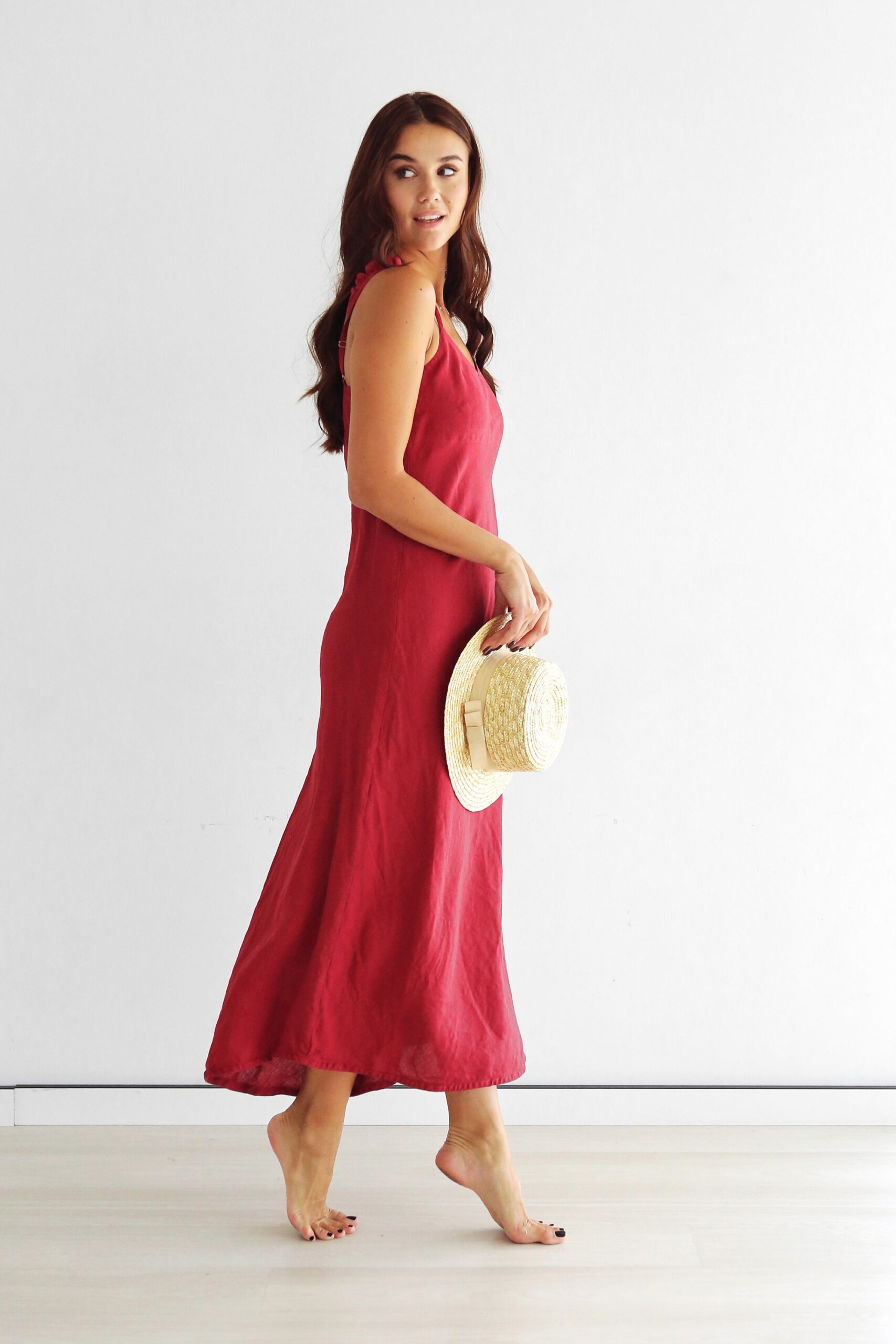 Linen Dress Sleeveless Maxi Length Relaxed Fit N399 - Image 4