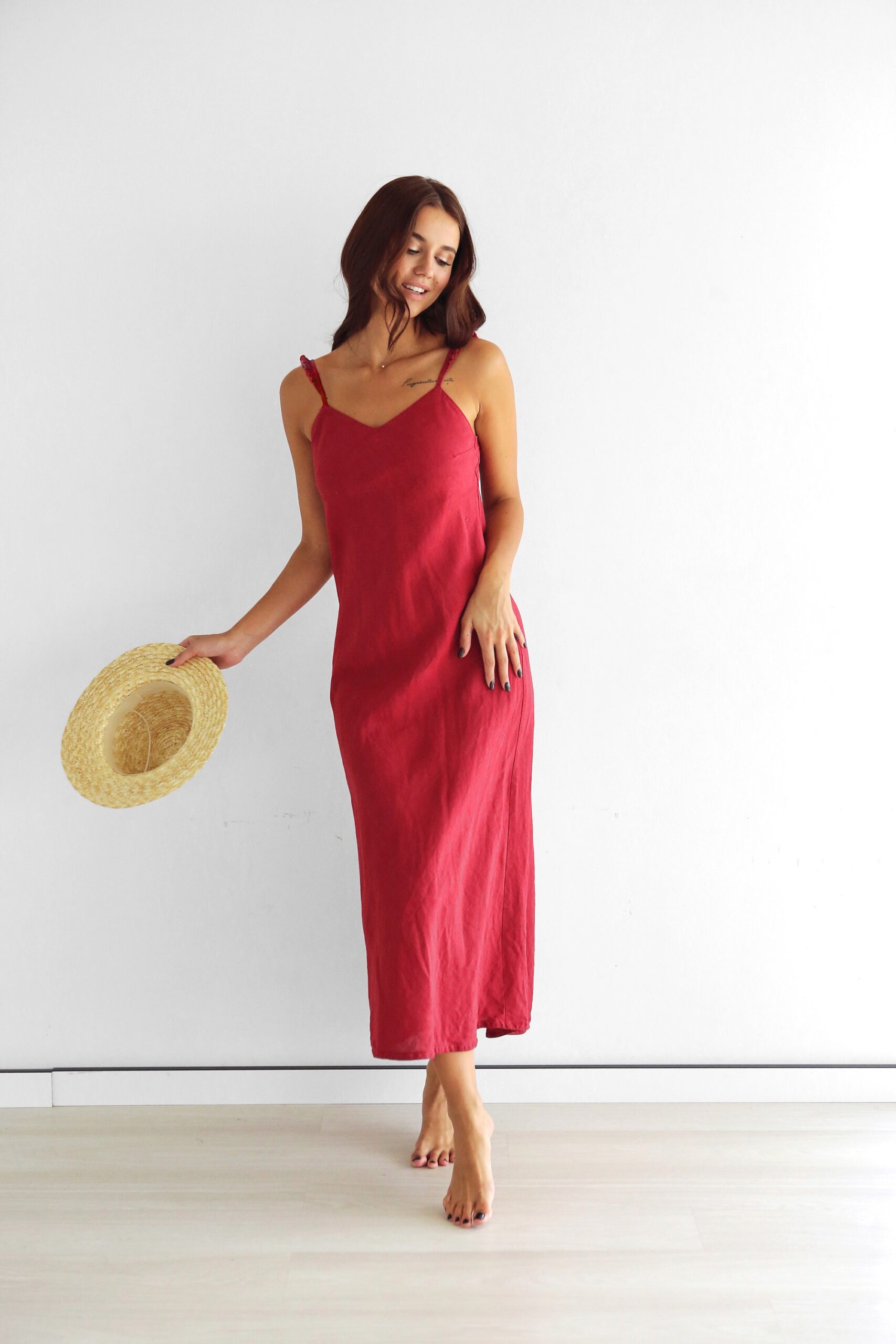 Linen Dress Sleeveless Maxi Length Relaxed Fit N399 - Image 2