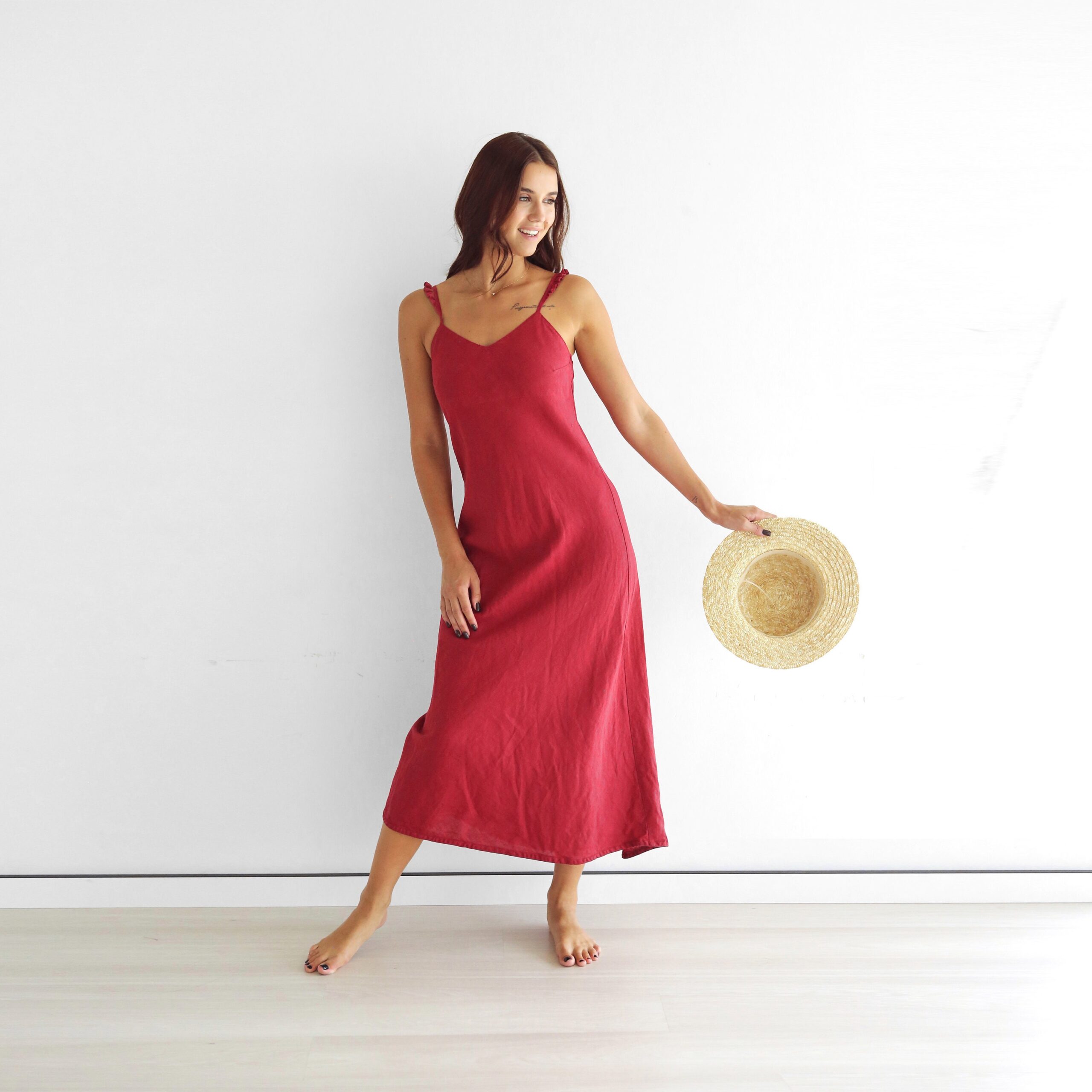 Linen Dress Sleeveless Maxi Length Relaxed Fit N399