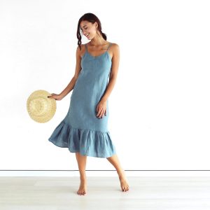 Linen Dress Sleeveless Maxi Length Natural Fabric N874