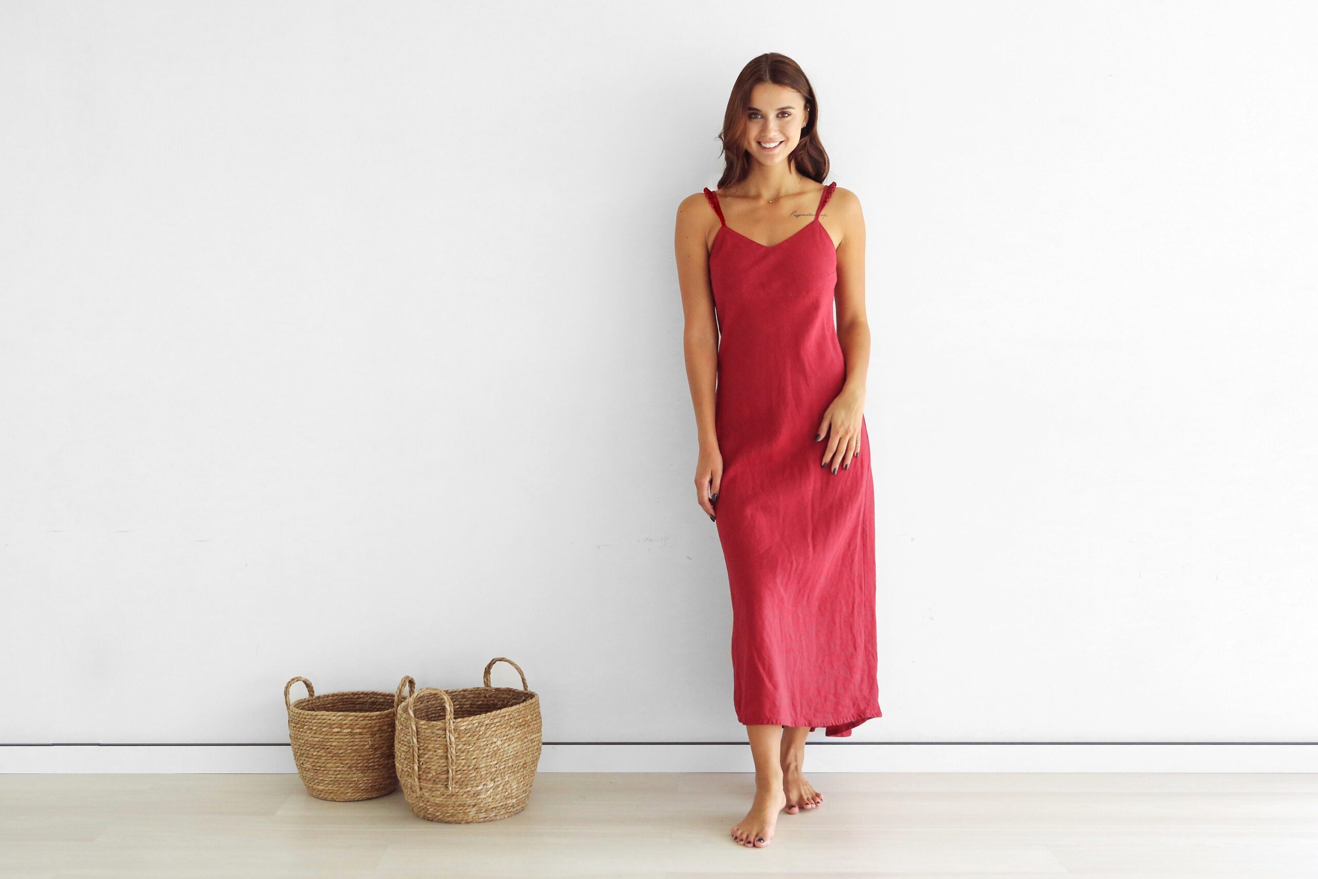 Linen Dress Sleeveless Maxi Length Relaxed Fit N399 - Image 3