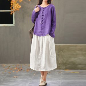 Linen Dress With Pockets Boho Chic Midi Length N60