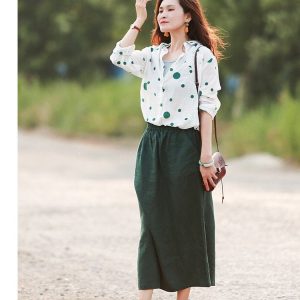 Boho Chic Linen Midi Dress Comfortable Plus Size X37