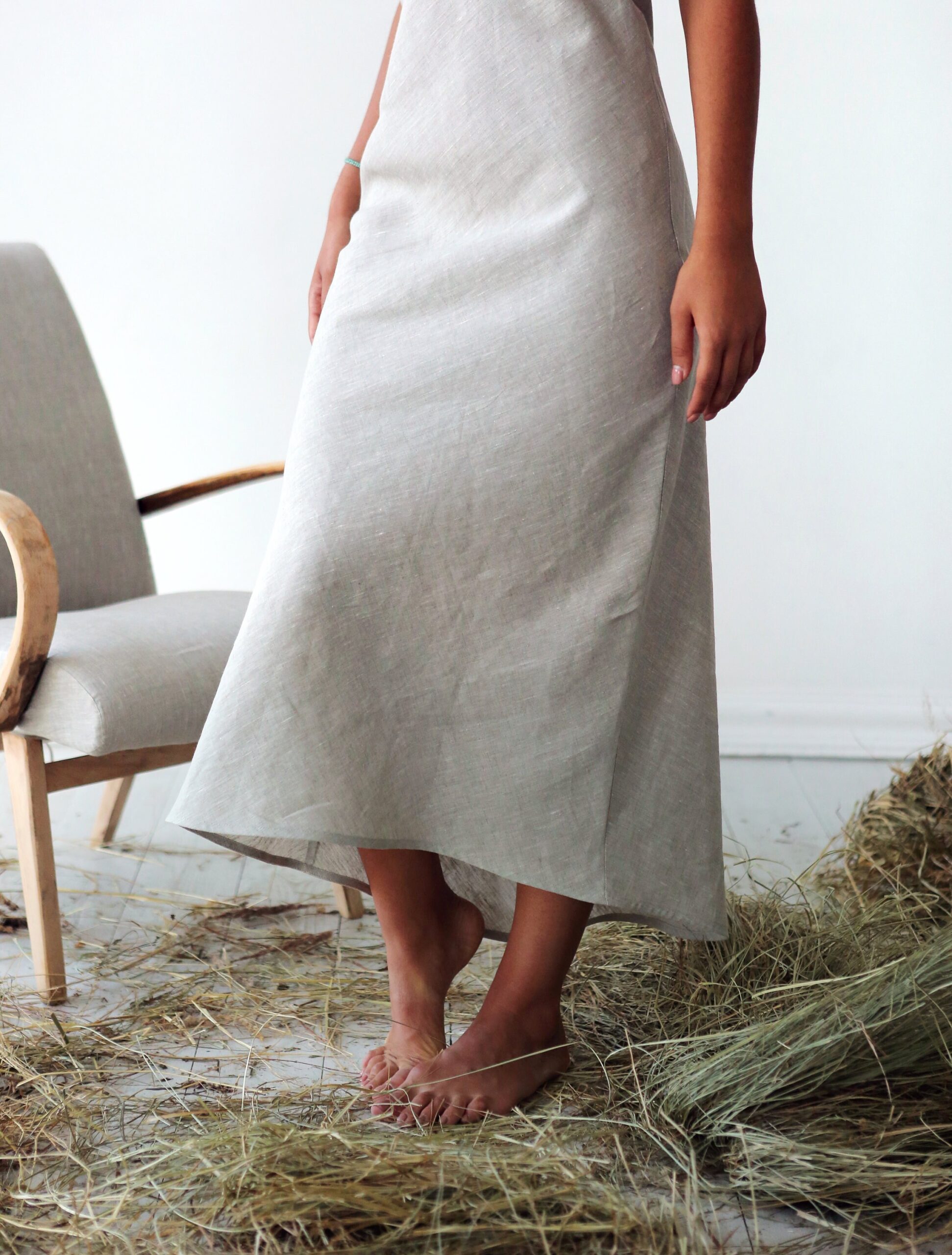Linen Dress Sleeveless Maxi Length Easy Fit N094 - Image 5