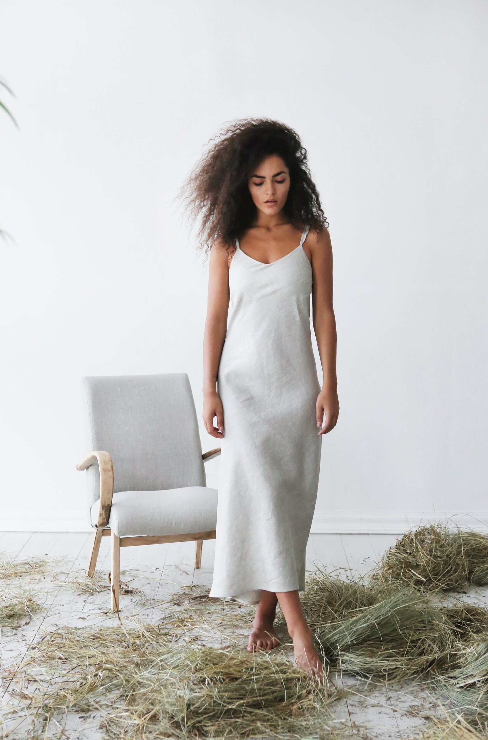 Linen Dress Sleeveless Maxi Length Easy Fit N094 - Image 3