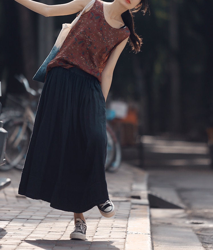Boho Chic Midi Length Plus Size Fit Pure Linen For Women N31 - Image 4