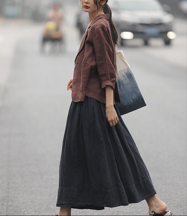 Boho Chic Midi Length Plus Size Fit Pure Linen For Women N31 - Image 5