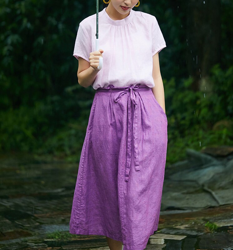 Boho Chic Midi Length Plus Size Fit Pure Linen Linen N37 - Image 3