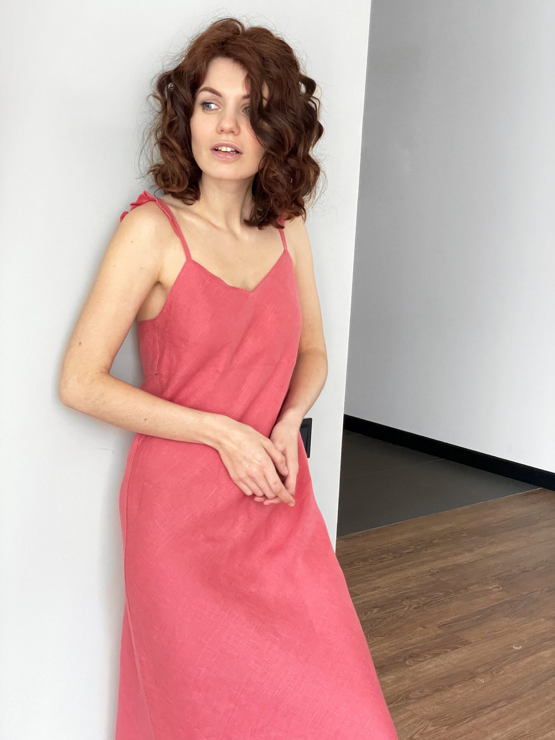 Linen Dress Sleeveless Maxi Length Minimalist Style N210 - Image 3