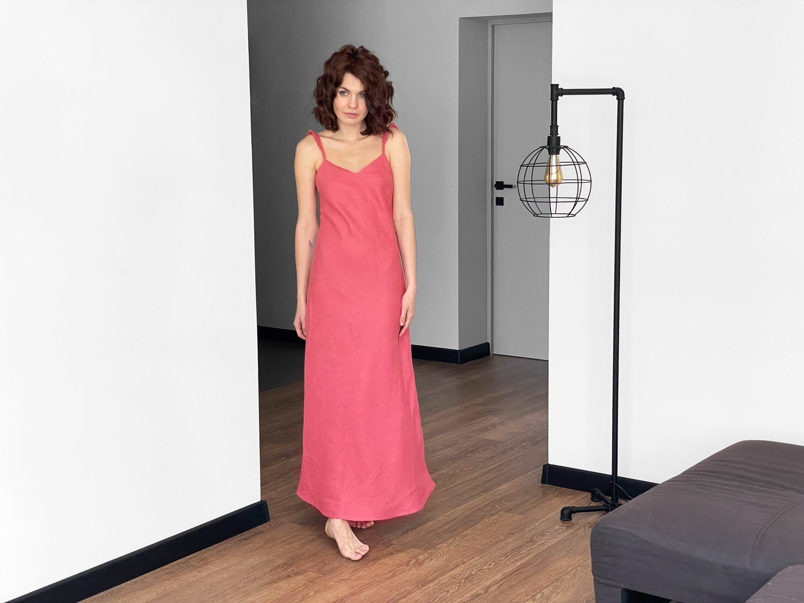 Linen Dress Sleeveless Maxi Length Minimalist Style N210 - Image 2