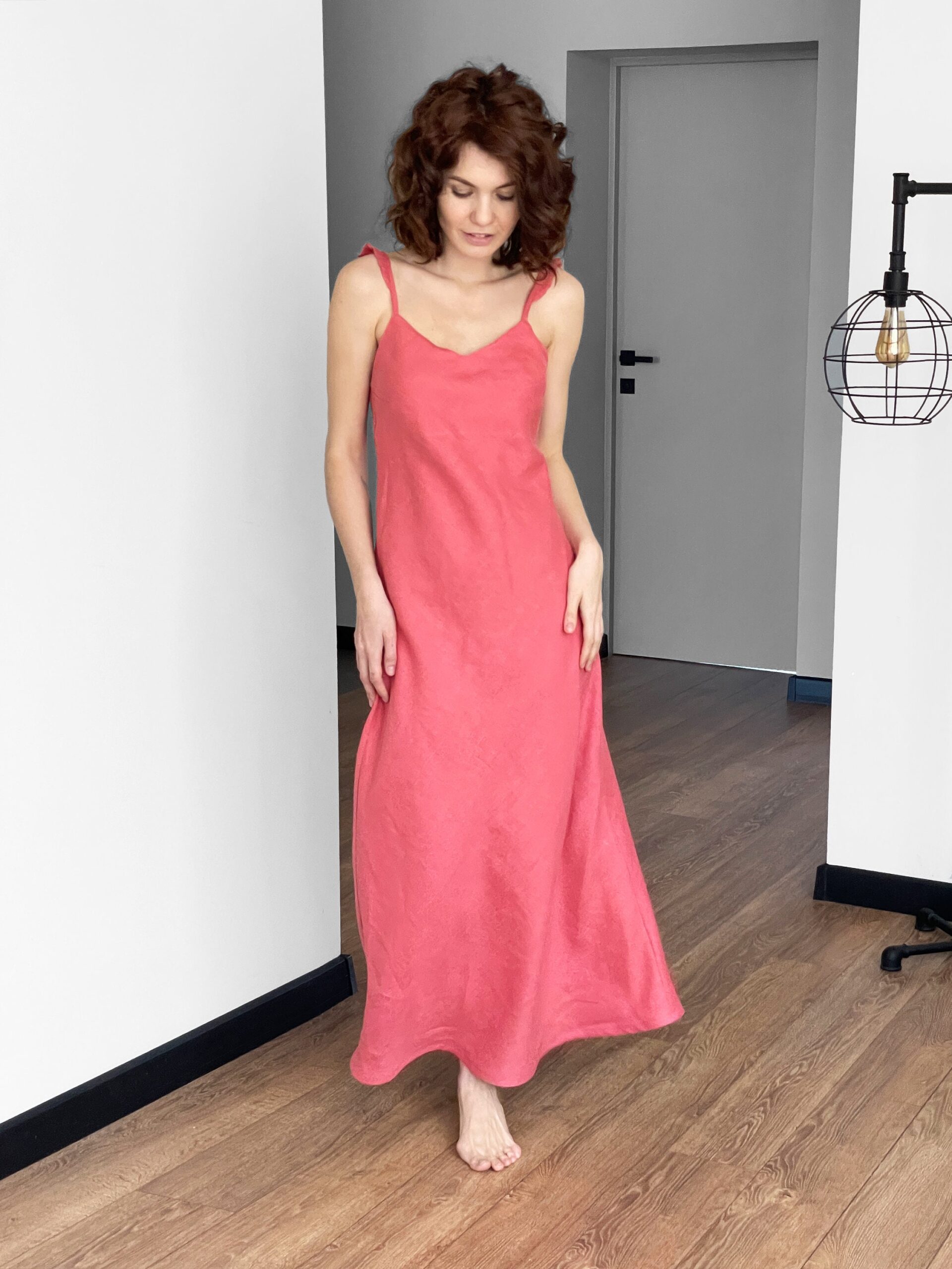 Linen Dress Sleeveless Maxi Length Minimalist Style N210 - Image 4