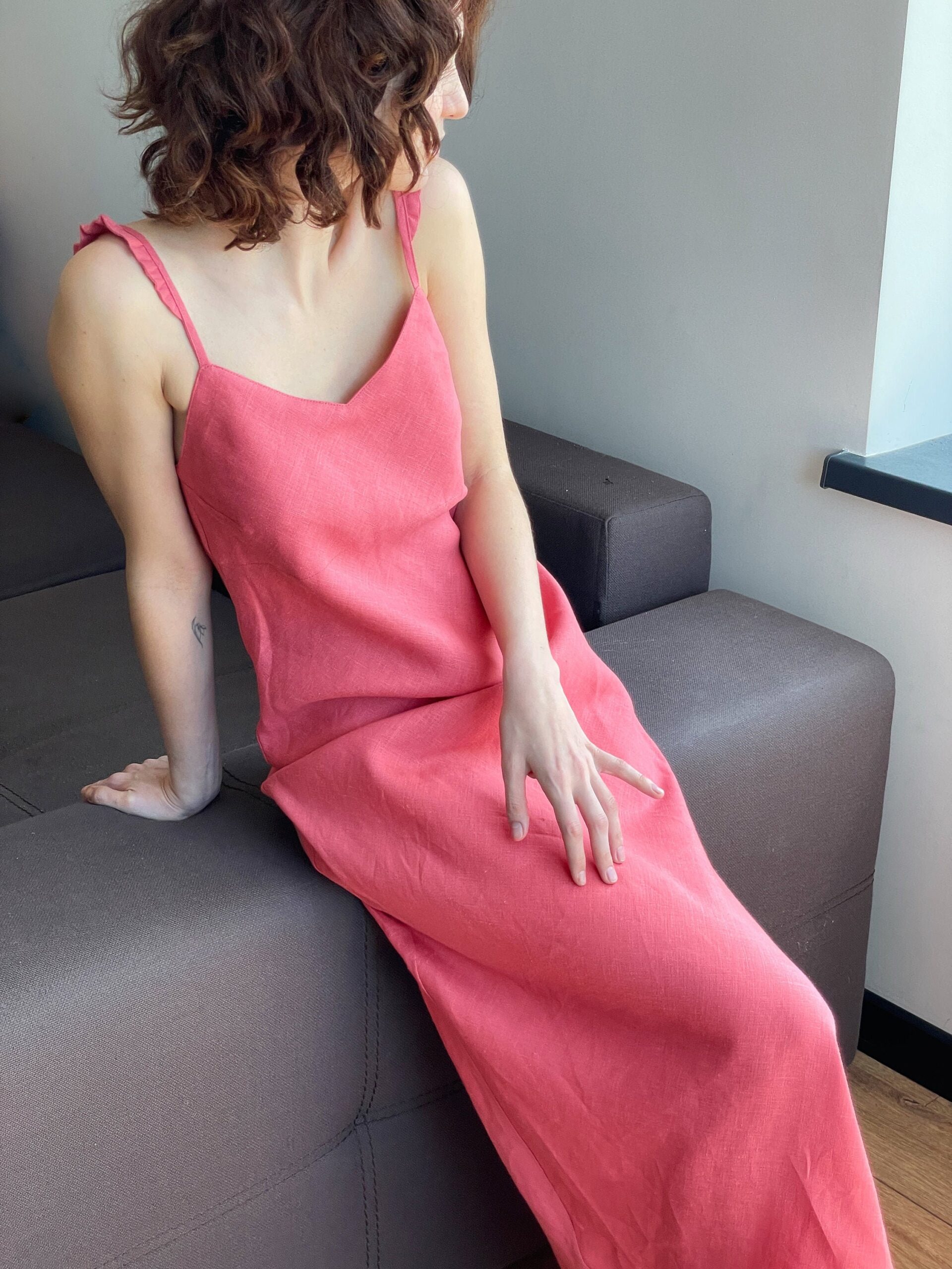 Linen Dress Sleeveless Maxi Length Minimalist Style N210