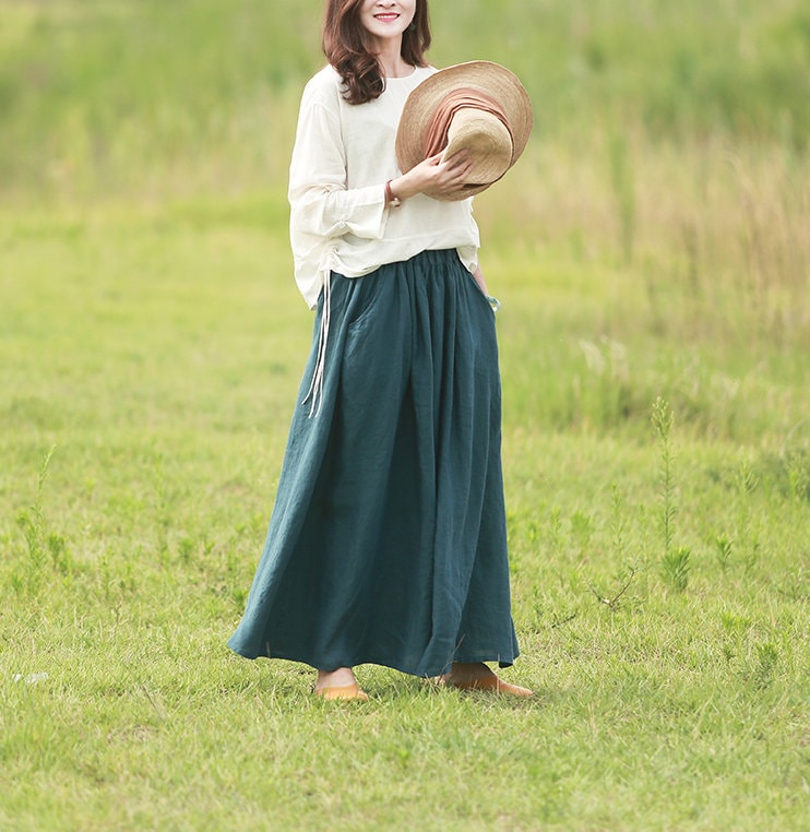Casual Plus Size Linen Maxi Dress Lightweight Summer R12 - Image 3