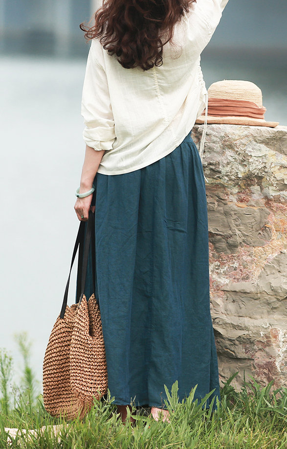 Casual Plus Size Linen Maxi Dress Lightweight Summer R12 - Image 4