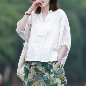 Linen Top Shirt Style For Women Relaxed Fit F552