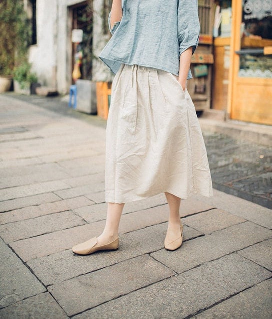 Boho Chic Linen Midi Dress Comfortable Plus Size Fit