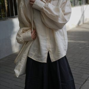 Linen Top Long Sleeve Button Up Casual Fit F40