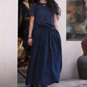 Plus Size Linen Maxi Dress Elegant Summer Flow F06