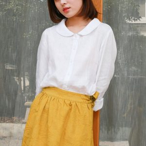 Linen Top Long Sleeve Button Up Comfort Fit F63