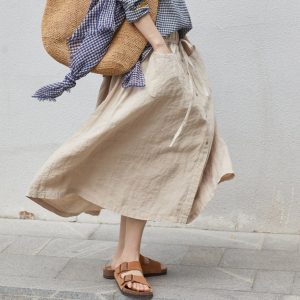 Linen Midi Dress Plus Size Relaxed Fit with Pockets N225