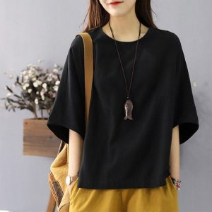 Linen Top Tunic Style Short Sleeve F31
