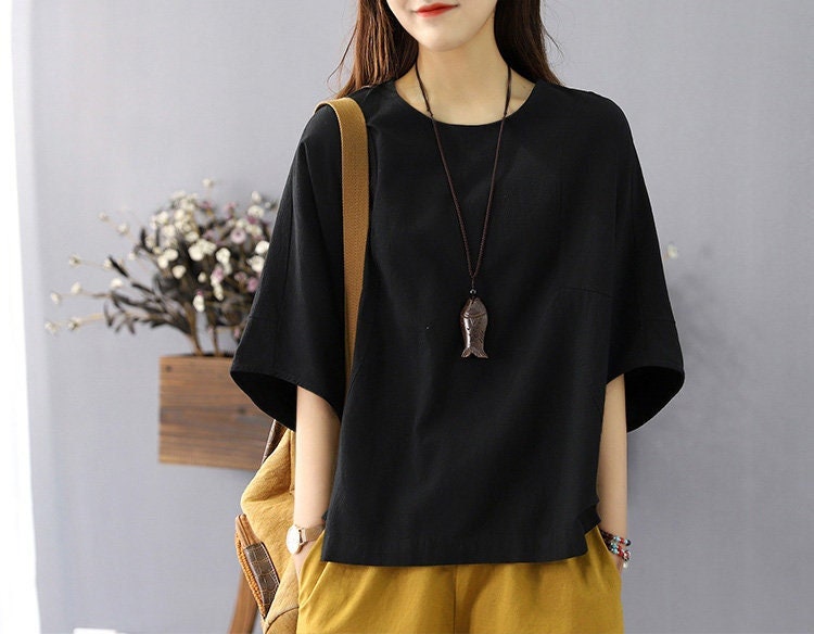 Linen Top Tunic Style Short Sleeve F31
