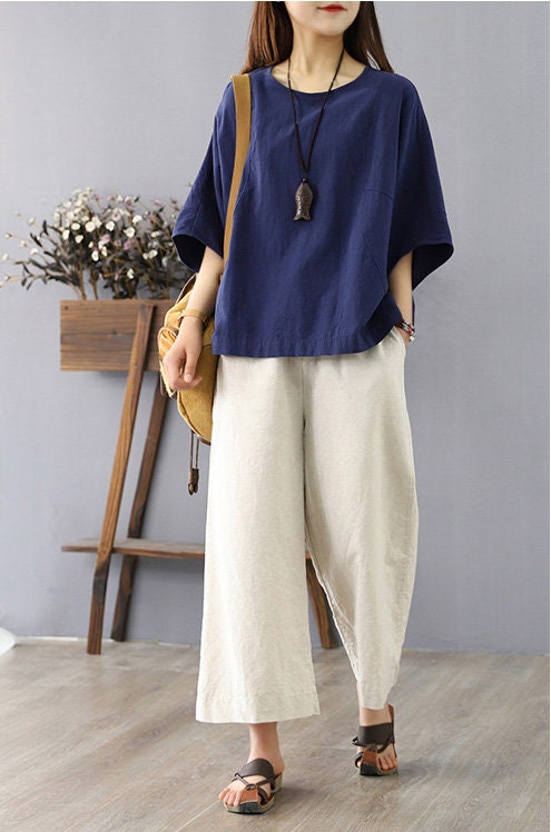 Linen Top Tunic Style Short Sleeve F31 - Image 3