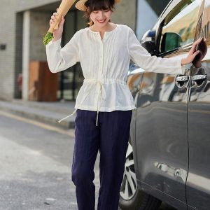 Linen Top Tunic Style Long Sleeve F245