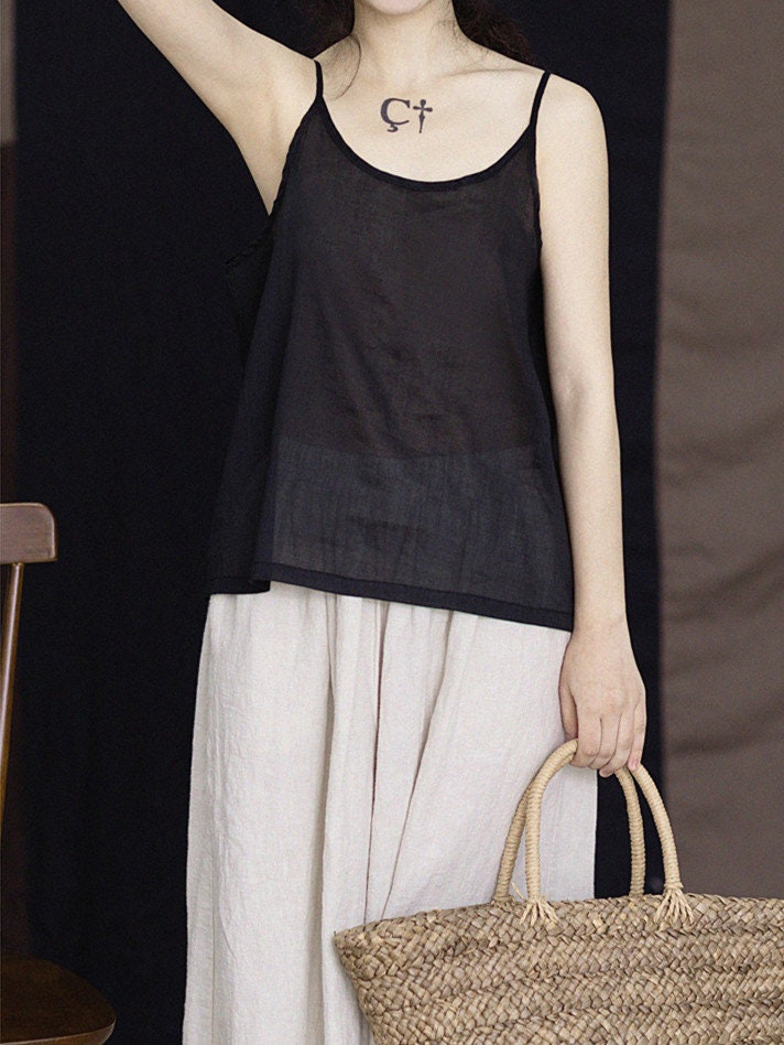 Linen Top Sleeveless Mini Natural Fabric N103 - Image 3