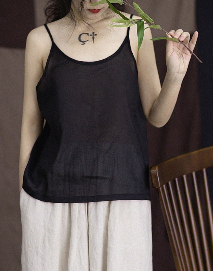 Linen Top Sleeveless Mini Natural Fabric N103 - Image 5