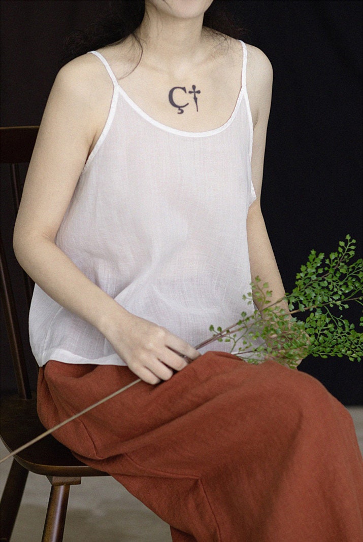 Linen Top Sleeveless Mini Natural Fabric N103 - Image 2