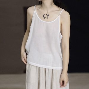 Linen Top Sleeveless Mini Natural Fabric N103