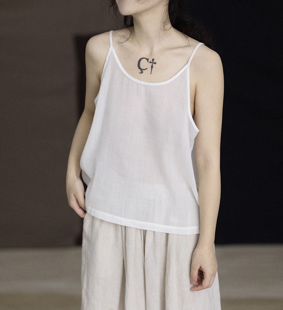Linen Top Sleeveless Mini Natural Fabric N103