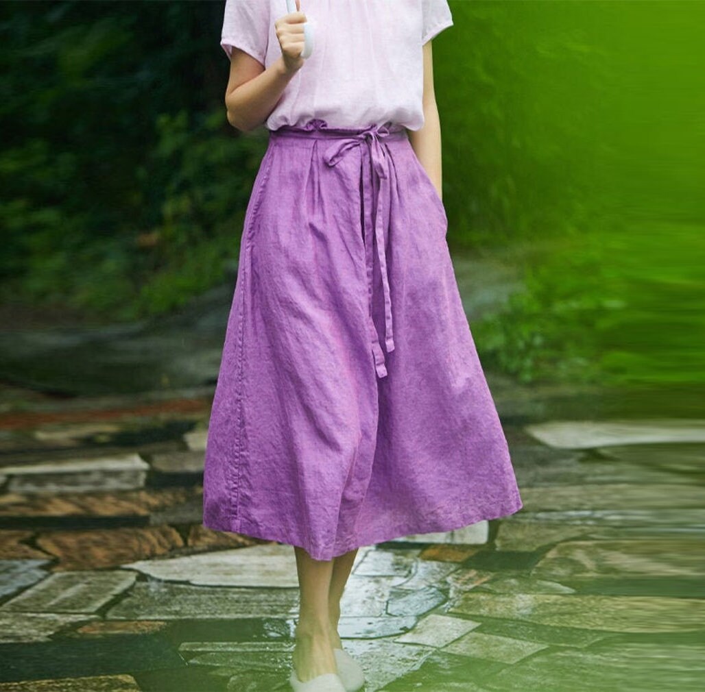 Boho Chic Midi Length Plus Size Fit Pure Linen Linen N37