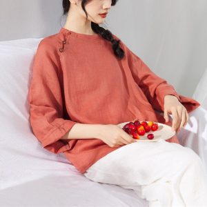 Linen Top Long Sleeve Women Classic Fit F302