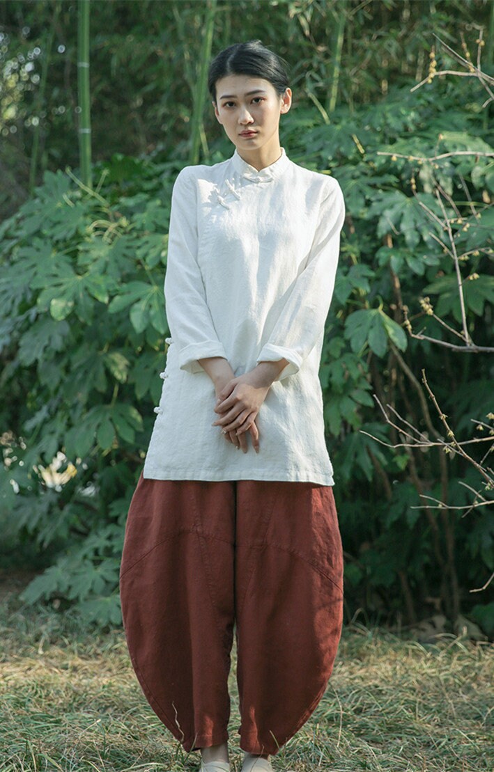 Linen Top Long Sleeve Boho Chic Comfort Fit N07 - Image 3