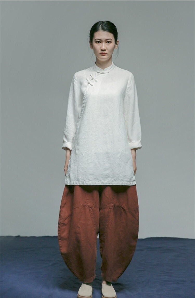 Linen Top Long Sleeve Boho Chic Comfort Fit N07 - Image 7
