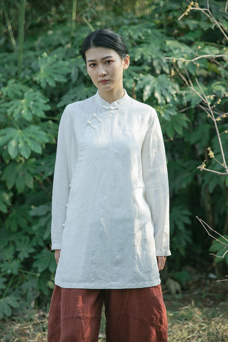 Linen Top Long Sleeve Boho Chic Comfort Fit N07 - Image 4