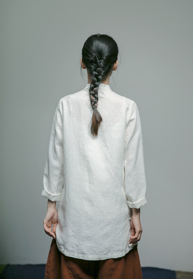 Linen Top Long Sleeve Boho Chic Comfort Fit N07 - Image 9
