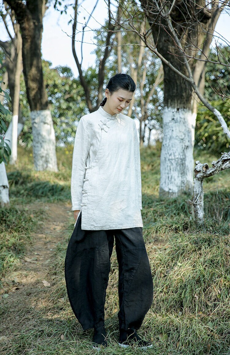 Linen Top Long Sleeve Boho Chic Comfort Fit N07 - Image 2