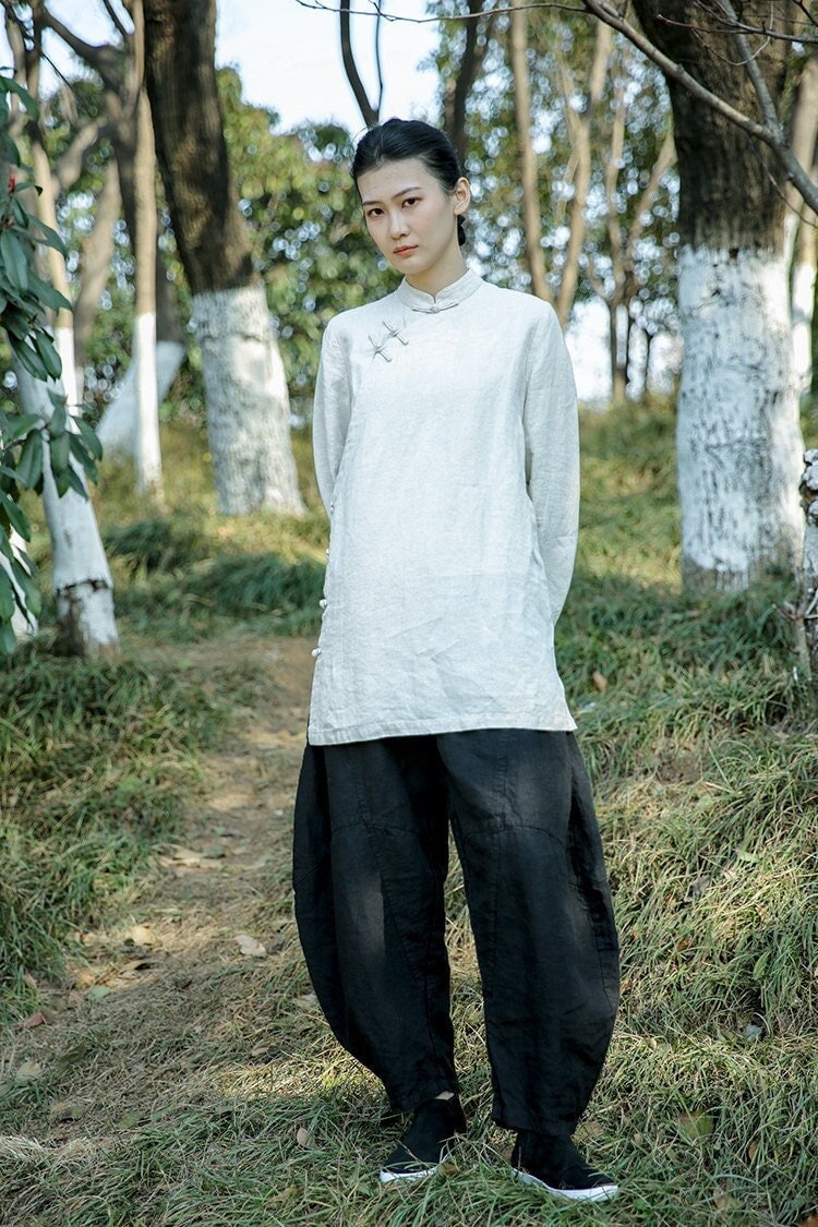 Linen Top Long Sleeve Boho Chic Comfort Fit N07