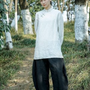 Linen Top Long Sleeve Boho Chic Comfort Fit N07