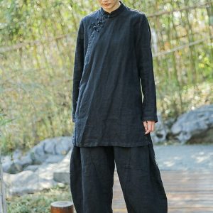 Linen Top Shirt Style Button Up Classic Fit F440