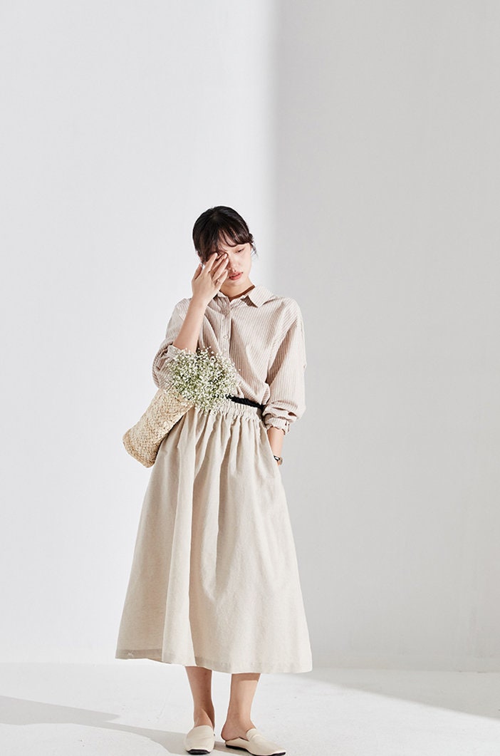 Boho Linen Midi Dress Relaxed Plus Size Summer N38 - Image 2