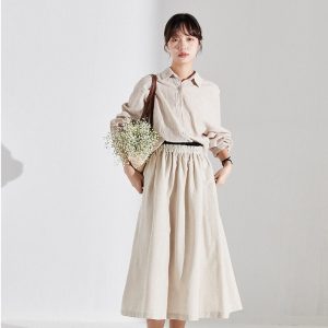 Boho Linen Midi Dress Relaxed Plus Size Summer N38